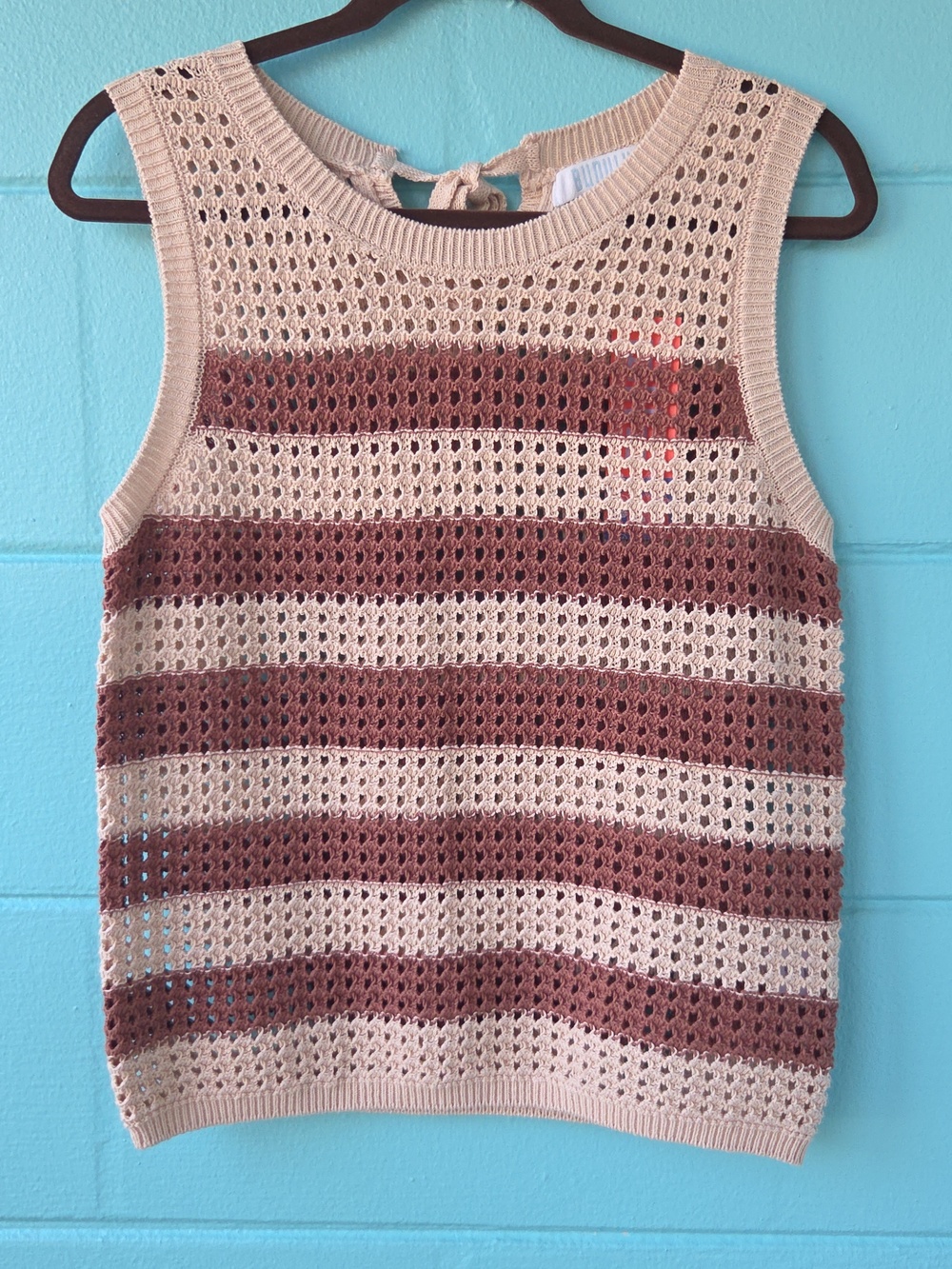 NWT "Bunulu" Striped Crochet Sleeveless Woman's Top Size Medium